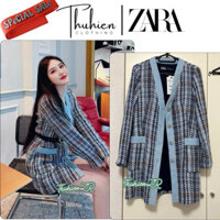 (Chính hãng XS S)Áo vest ZARA 8814/165/330 dáng váy dạ dệt sáng kèm belt xích(kèm ảnh thật)