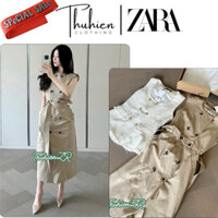 (Chính hãng XS S)Váy vest maxi ZARA 2865/347/775 kaki mềm màu beige hở lưng(kèm ảnh thật)