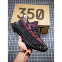 Chính hãng Yeezy Boost 350v2 350 v2 "Yecheil Refective" Khâu đen đỏ đầy sao giày thể thao tennis