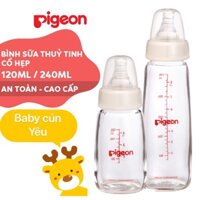 [CHÍNH HÃNG][BAO BÌ MỚI]Bình sữa thủy tinh Pigeon Cổ Hẹp và Cổ Rộng 120ml /240ml với núm vú silicone siêu mềm