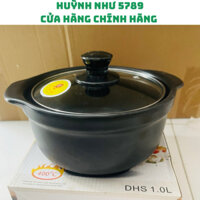 [CHÍNH HÃNG]Nồi đất sứ tráng men cao cấp nắp kính kho thịt, kho cá size 1 lít tem vàng