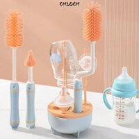 Chloch 3 Cái / bộ Bàn Chải Bình Sữa Cho Bé, Bàn Chải Làm Sạch Silicon Xoay 360 Độ, Bộ Bền Kết Hợp Với Đế Tay Cầm Dài Giá Phơi Bình Sữa Cho Bé