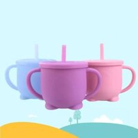 Cho Bé Ăn Bình Rơm Bé Học Uống Silicone Sippy Cup Cầm Tay Đôi Đồ Uống