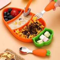(Cho bé) Khay ăn dặm cho bé silicon Carot kèm thìa dĩa và ống hút giúp bé dễ ăn hơn