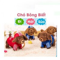 Chó bông biết đi, biết hát, đồ chơi chó nhồi bông biết sủa có khúc xương kèm dây đeo cho bé dắt đi dạo