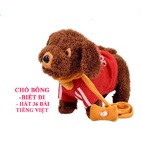 Chó bông biết đi, biết hát, chó nhồi bông biết sủa có khúc xương kèm dây đeo cho bé dắt đi dạo