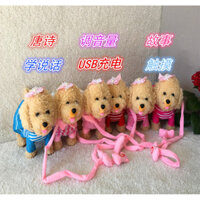 Chó điện trẻ em nhồi bông, chó con biết nói, đi bộ, sủa, hát, đồ chơi học tập thực tế với dây xích