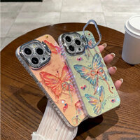 Cho iPhone 11, 13, 14, 12, 15 Pro Max Xanh Hồng Bướm Có Ống Kính Bảo Vệ Khung Gấp Đứng Ốp Điện Thoại