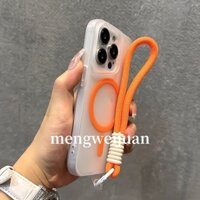 Cho iPhone 16 15 14 13 12 Pro Max Plus Màu Hồng Sương Mù Mềm Ốp Lưng Điện Thoại Có Dây Treo Chống Mất