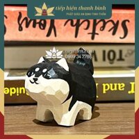 Chó Mèo Gỗ May Mắn Phong Cách Nhật Quà Lưu Niệm Thủ Công Từ Gỗ Nguyên Khối - Chó Shiba đen