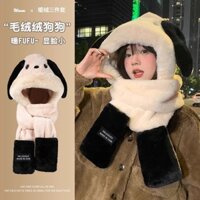 chó Pacha dễ thương với đôi tai to nón len trùm đầu kèm khăn quàng cổ bao tay 3 trong 1(khăn ,mũ,gang tay)