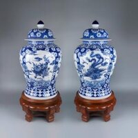 Chóe gốm sứ Bát Tràng họa tiết tứ linh long ly quy phụng men lam dung tích 20l