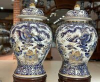 Chóe gốm sứ Bát Tràng họa tiết tứ linh long ly quy phụng men lam vẽ vàng dung tích 20l