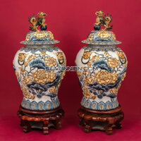 Chóe Phong Thuỷ Men Rạn Hoa Sen Nổi 60L