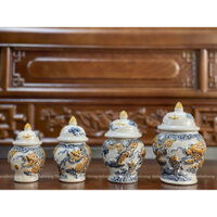 Chóe Thờ  Bát Tràng Men Rạn Cao Cấp - Song Long Chầu Nguyệt Và Sen Liên Hoa Cát Tường Đồ Thờ Phong Thủy Cao 14cm-27cm