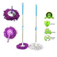 Chổi cây lau nhà 360 thân inox và mâm inox , mân lau nhựa cao cấp kèm 1 bông lau