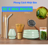 Chổi chasen đánh cọ matcha (8 Món) bộ dụng cụ pha trà matcha, Cây quấy trà xanh phong cách Nhật Bản