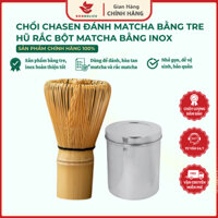 Chổi Chasen Đánh Matcha Bằng Tre và Hộp Đựng Hũ Rắc Bột Matcha Tiện Lợi Bằng Inox Siêu Bền Không Gỉ