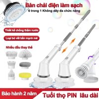 Chổi cọ điện sạch(Bộ 6 Đầu Cọ),Chà Sàn Toilet Tự Động, Vệ Sinh Nhà Tắm Không Dây,Máy Chà-Bảo hành 2 năm