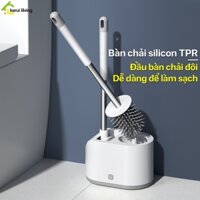 Chổi cọ nhà vệ sinh SALAY, chà toilet có giá đựng treo tường, combo bàn chải toilet 2 món đầu cọ