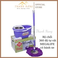 Chổi lau nhà 360 độ Megalife c3, x2 NEW freeship lồng inox có bánh xe cây lau nha lau sàn vắt tự động chính hãng mới