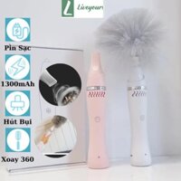 Chổi Lông Quét Bụi Tĩnh Điện Tự Động 360° Cao Cấp - Có Đầu Hút Bụi - Pin sạc USB- Vệ sinh nội thất ô tô, nhà cửa