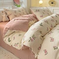 Chọn bộ 4 món chăn trần bông dày cotton Đũi phong cách vintige hoa nhí siêu hót