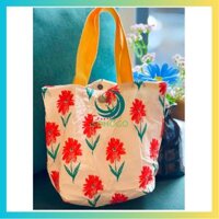 CHỌN MẪU-Túi xách tay thời trang nữ- Túi Tote canvas 2 lớp, họa tiết in hoa phong cách Hàn Quốc - hoa huệ đỏ