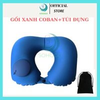 CHỌN MÀU-VẢI NHUNG-KÈM TÚI-Gối hơi kê cổ bơm tự động, mềm mại, thiết kế hình chữ U giúp giảm đau cổ, có nút cài, phù hợp cho văn phòng và du lịch - Xanh Coban