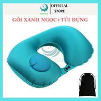 CHỌN MÀU-VẢI NHUNG-KÈM TÚI-Gối hơi kê cổ bơm tự động, mềm mại, thiết kế hình chữ U giúp giảm đau cổ, có nút cài, phù hợp cho văn phòng và du lịch - Xanh ngọc