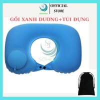 CHỌN MÀU-VẢI NHUNG-KÈM TÚI-Gối hơi kê cổ bơm tự động, mềm mại, thiết kế hình chữ U giúp giảm đau cổ, có nút cài, phù hợp cho văn phòng và du lịch - Xanh dương