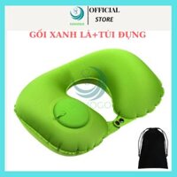 CHỌN MÀU-VẢI NHUNG-KÈM TÚI-Gối hơi kê cổ bơm tự động, mềm mại, thiết kế hình chữ U giúp giảm đau cổ, có nút cài, phù hợp cho văn phòng và du lịch - Xanh lá