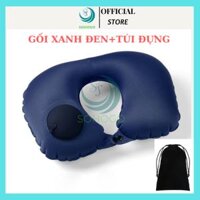 CHỌN MÀU-VẢI NHUNG-KÈM TÚI-Gối hơi kê cổ bơm tự động, mềm mại, thiết kế hình chữ U giúp giảm đau cổ, có nút cài, phù hợp cho văn phòng và du lịch - Xanh Đen
