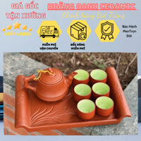 (CHỌN MẪU)Ấm chén Tử Sa Bát Tràng,đất nung đỏ.bộ Trúc đỏ khay khắc
