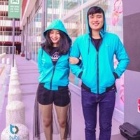 (Chống Nước) Áo khoác Tubi 2 Mặt Màu Xanh Ngọc Nón rời