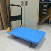 [CHỐNG ỒN] Xe đẩy hàng gấp gọn 4 bánh Tải trọng 300kg, sàn nhựa 90x60cm, bánh xe cao su đi cực êm