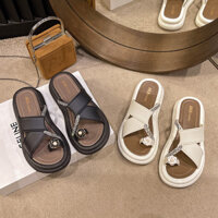 Chống Va Chạm Ngón Chân Mũi 2024 Mùa Hè Đế Dày Váy Thời Trang Bao Ngón Chân Thoáng Mát Camellia Kim Cương Giả Dép Nữ Giày Ngoài 25.3.4