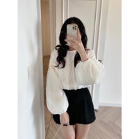 Choosing.me_Set Áo Croptop 2 Lớp Bo Gấu Tay Bồng Kèm Quần Short Đen Cạp Cao