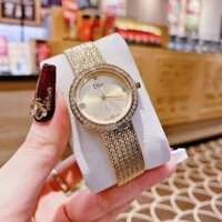 Christian Dior Satine |Nữ Giới |Mặt Tròn |Đính Đá |Dây Thép Lưới Vàng Gold |Máy Pin (Quartz) |Size 30mm