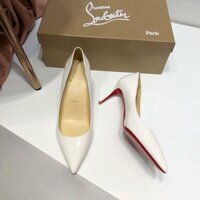 Christian Louboutin Giày Cao Gót Nữ Trắng Bằng Sáng Chế Da Stiletto Mũi Nhọn Da Bò Gợi Cảm Đế Đỏ Thời Trang Nữ