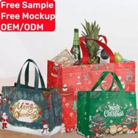 Christmas Tote Bags with Handles  Extra Wide Large Giant Reusable Holiday Grocery Shopping Non Woven Bag Christmas Gift Bags