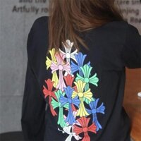 Chrome Hearts CH Heart Cổ Điển Nhiều Màu Sắc Phantom Chữ Thập Túi Chữ Hoa In Hình Cặp Đôi Áo Thun Tay Dài Nam Và