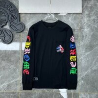 Chrome Hearts CH Heart Cổ Điển Nhiều Màu Sắc Phantom Chữ Thập Túi Chữ Hoa In Hình Cặp Đôi Áo Thun Tay Dài Nam Và