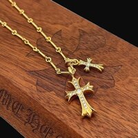CHROME HEARTS Dây Chuyền Mạ Vàng 22k Mặt Thánh Giá Đính Đá Thời Trang Cho Nam Nữ