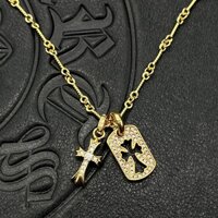 CHROME HEARTS  Dây Chuyền Mạ Vàng 22k Mặt Thánh Giá Đính Đá Mã 042