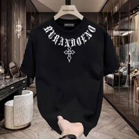Chrome Hearts Nam Chất Lượng Cao Xu Hướng Mới Tiếng Phạn In Chữ Thập Áo Thun 100% Cotton 328