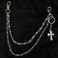 Chrome HEARTS Túi Đeo Chéo Dây Xích Túi Retro Phụ Kiện Dây Xích Hai Lớp Phụ Kiện Đá Mát Chụp Ảnh Đường Phố