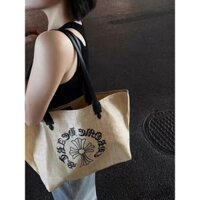 Chrome Hearts Văn Học Phong Cách Retro Túi Tote Nữ Niche Thiết Kế Màu Tối Đi Lại Túi Đeo Vai Thời Trang Điện Dung Lớn