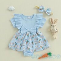 Cht-baby Bé Gái Rompers Đầm Quần Áo Phục Sinh Trứng Phục Sinh / Váy In Cà Rốt Viền Trẻ Sơ Sinh Body Jumpsuits Có Băng Đô