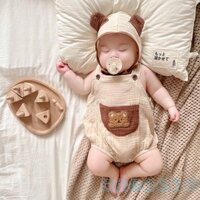 Cht-bộ trang phục mùa hè cho bé không tay Bunny Bear Áo liền quần có mũ Trang phục 2 món cho bé trai bé gái